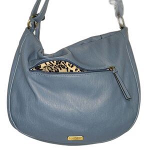 Jessica Simpson Skylar Hobo Bag Dusty Blue Studded JS Charm Vegan Leather